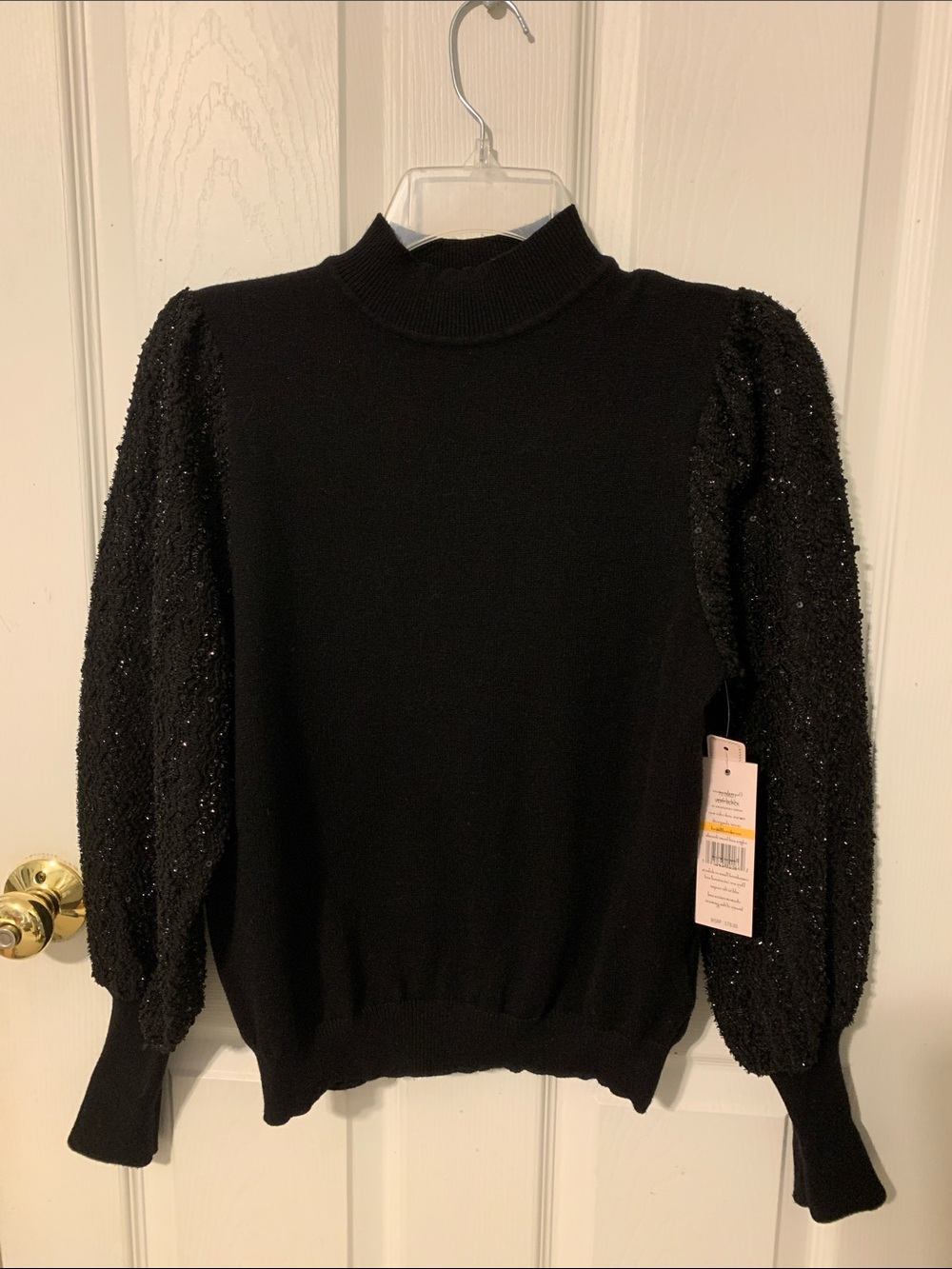 Nanette Lepore Black Mock Neck Sweater with Sequin Balloon Sleeves  NWT - size S